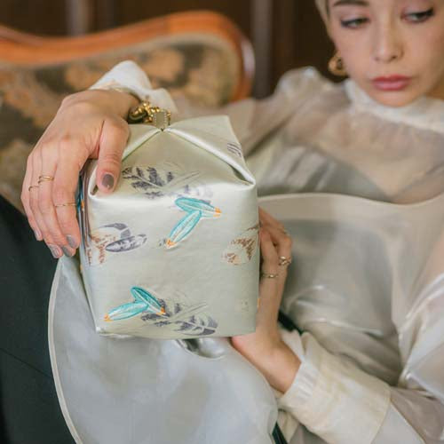 Embroidered Silk Handbag TEMARI - Hawk Feather