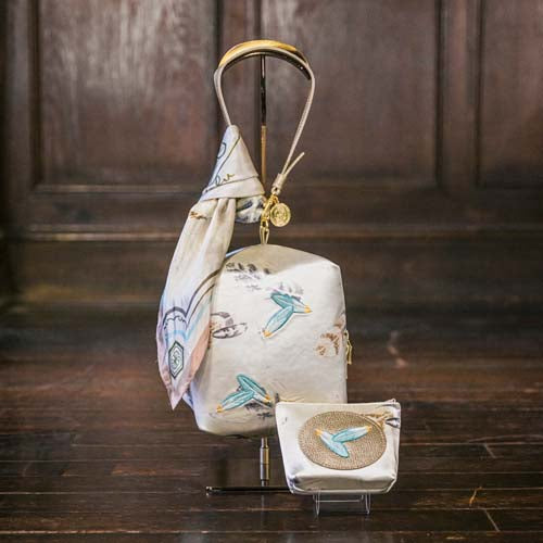 Mini Pouch with Embroidery and Silk - Hawk Feathers