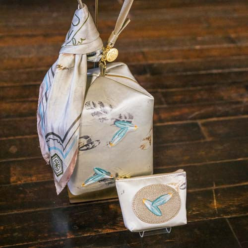 Embroidered Silk Handbag TEMARI - Hawk Feather