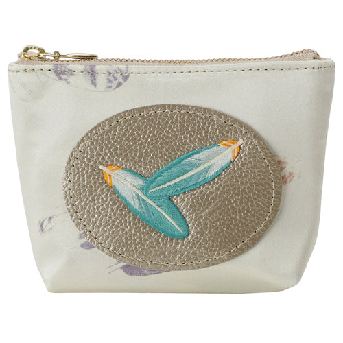 Mini Pouch with Embroidery and Silk - Hawk Feathers