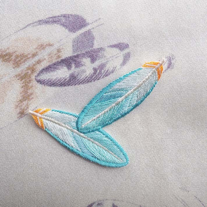 Embroidered Silk Handbag TEMARI - Hawk Feather