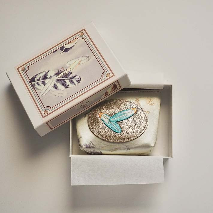 Mini Pouch with Embroidery and Silk - Hawk Feathers