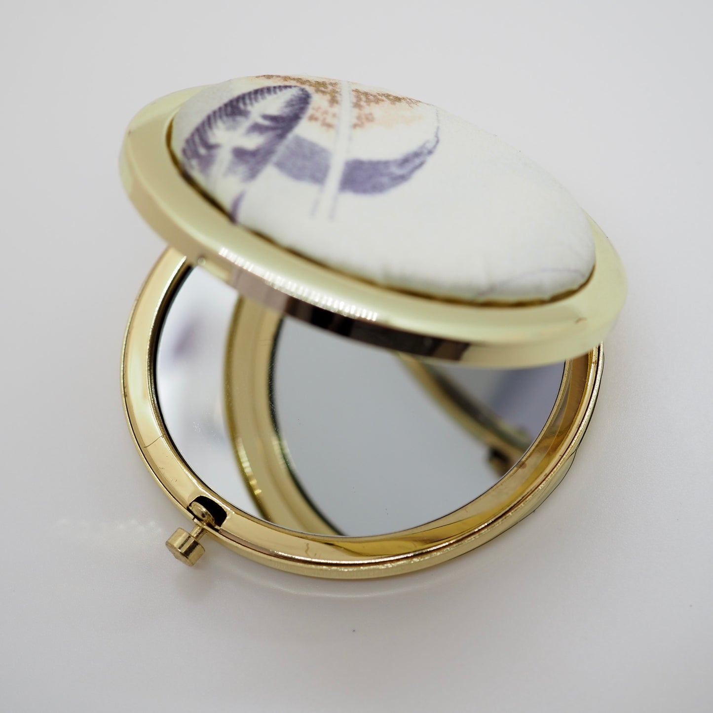 Compact Mirror with Embroidered Drawstring Pouch - Taka Feather