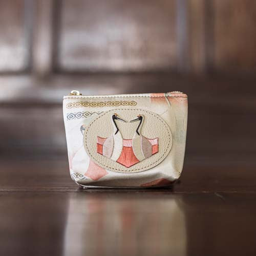 Embroidered and Silk Mini Pouch - Crane