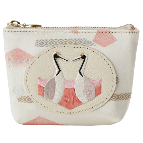 Embroidered and Silk Mini Pouch - Crane