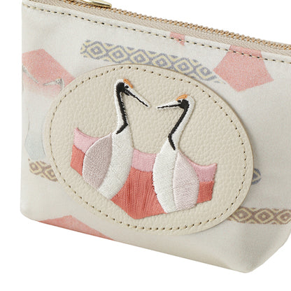 Embroidered and Silk Mini Pouch - Crane