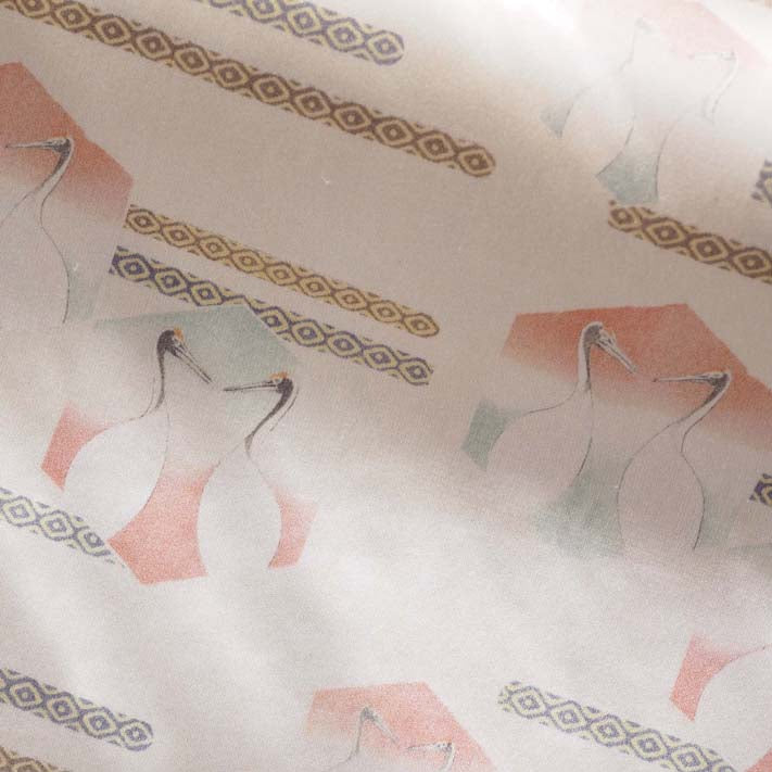 刺繍とシルクのミニポーチ　鶴