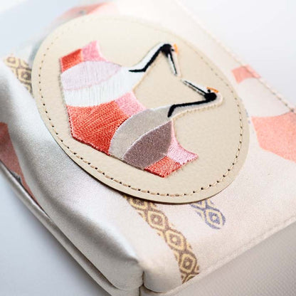 Embroidered and Silk Mini Pouch - Crane