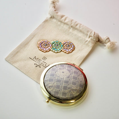 Compact Mirror with Embroidered Drawstring Pouch - Chrysanthemum